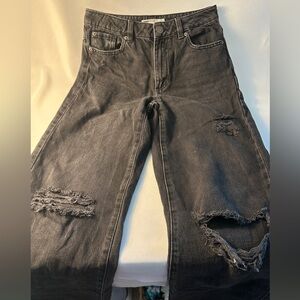 Garage Denim Wide Leg Distressed Black Jeans Size 01 (25)